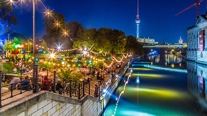 Lively cities in the night in Europe