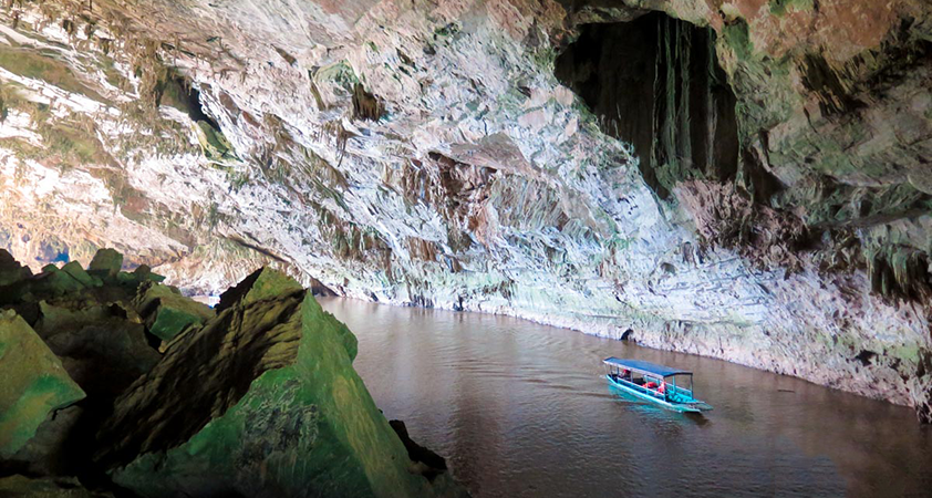 The cave is the mysterious world of stalactites in different shapes and sizes